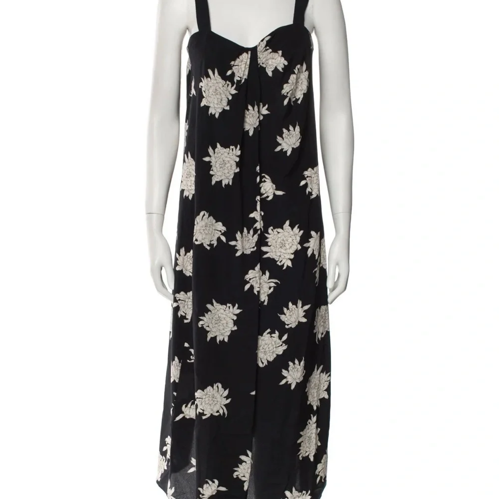 Vince Silk Midi Dress Navy Floral S Luxury - Picture 3 of 5